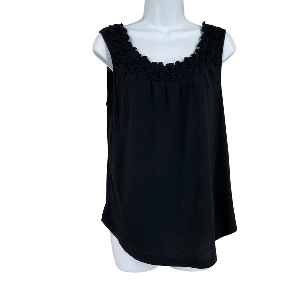 Maeve Anthropologie Tank Top Womens XS‎ Black Cotton Smocked Pleated Capsule